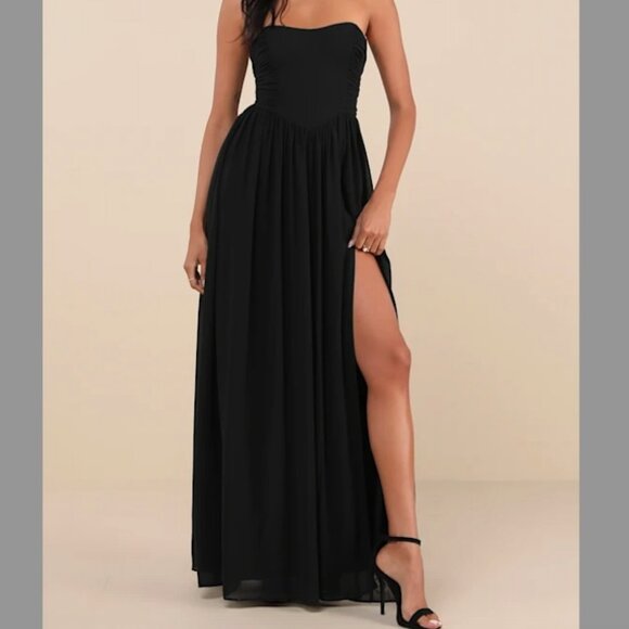 Lulu's Dresses & Skirts - Lulus Luxe Favorite Black Strapless Ruched Maxi Dress Evening Gown Women’s XS